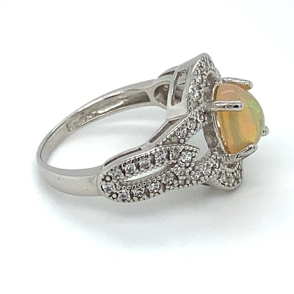 Precious Opal 1.40ct Platinum Finish Silver Ring - Picture 4 of 7